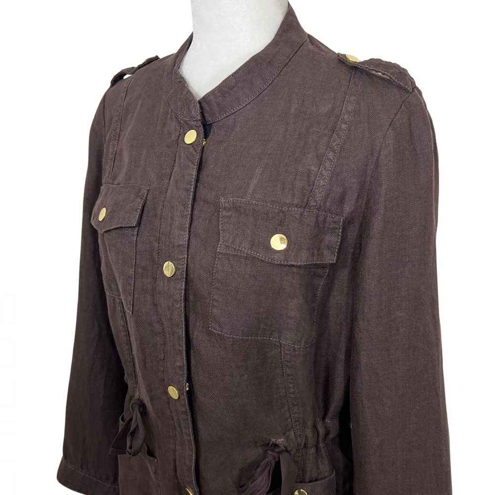 Chico’s Linen Utility Jacket Lightweight Dark Brown Gold 8 M Medium 570201889 - Picture 3 of 16
